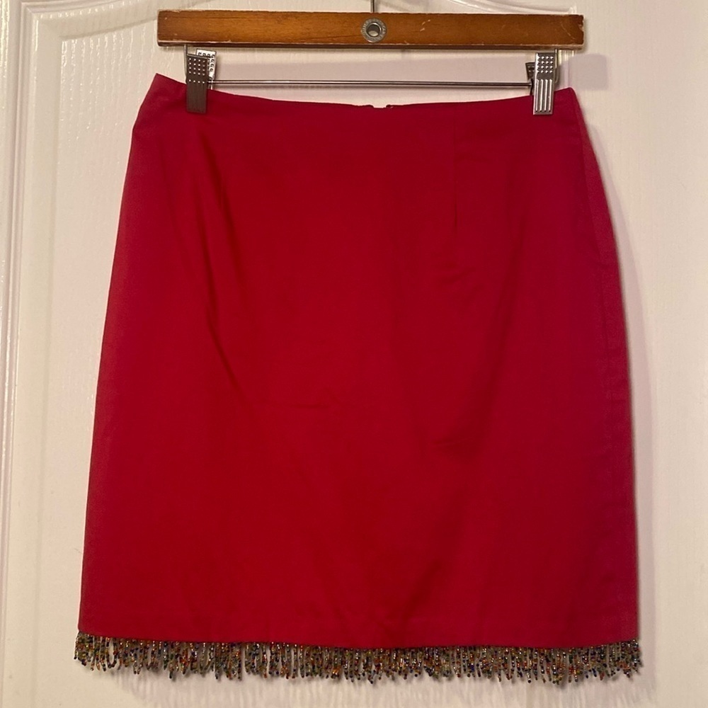 International Concepts Women's Pink Beaded Fringe Trim Pencil Skirt Size 6 NWOT
